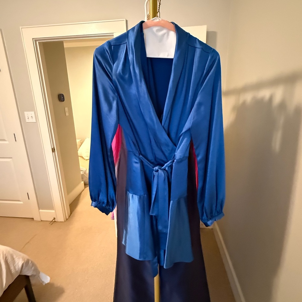 Lucy Paris Shimmery Blue Satin Wrap Top